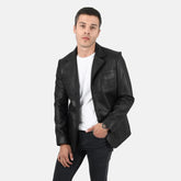 Borges Button Up Mens Leather Blazer